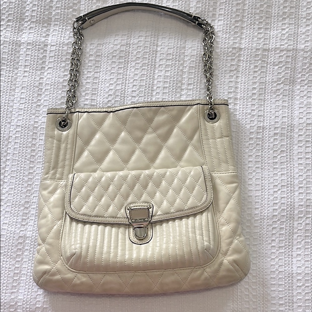 Coach Cream Quilted Leather Shoulder Bag